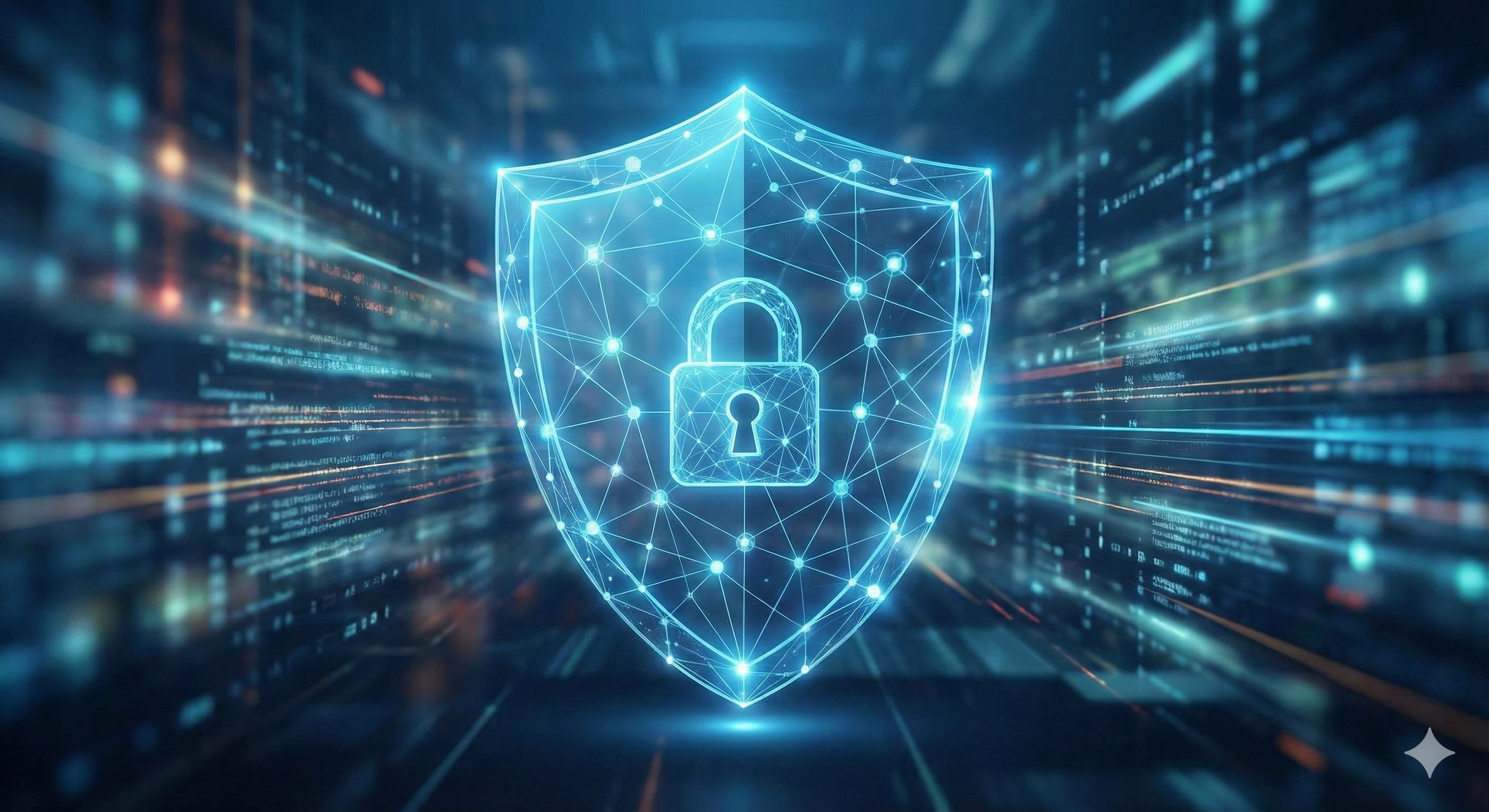 セキュリティシールドとネットワーク図、A-Gradeスタンプのイメージ